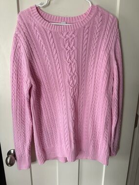 Amazon Essentials Pink Cable Knit Crewneck Sweater